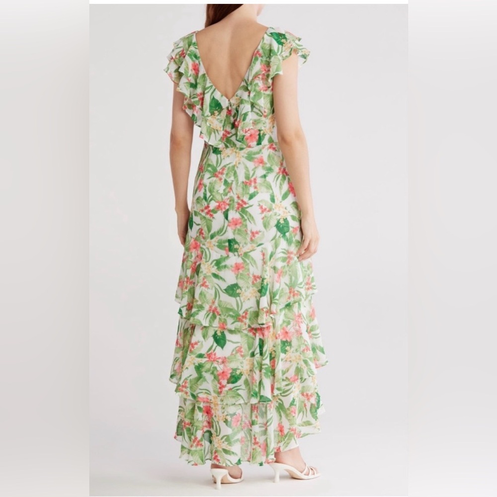WAYF Chelsea Ruffle Tiered Tropical Floral Chiffon Lightweight Maxi Dress NWOT - Picture 2 of 7